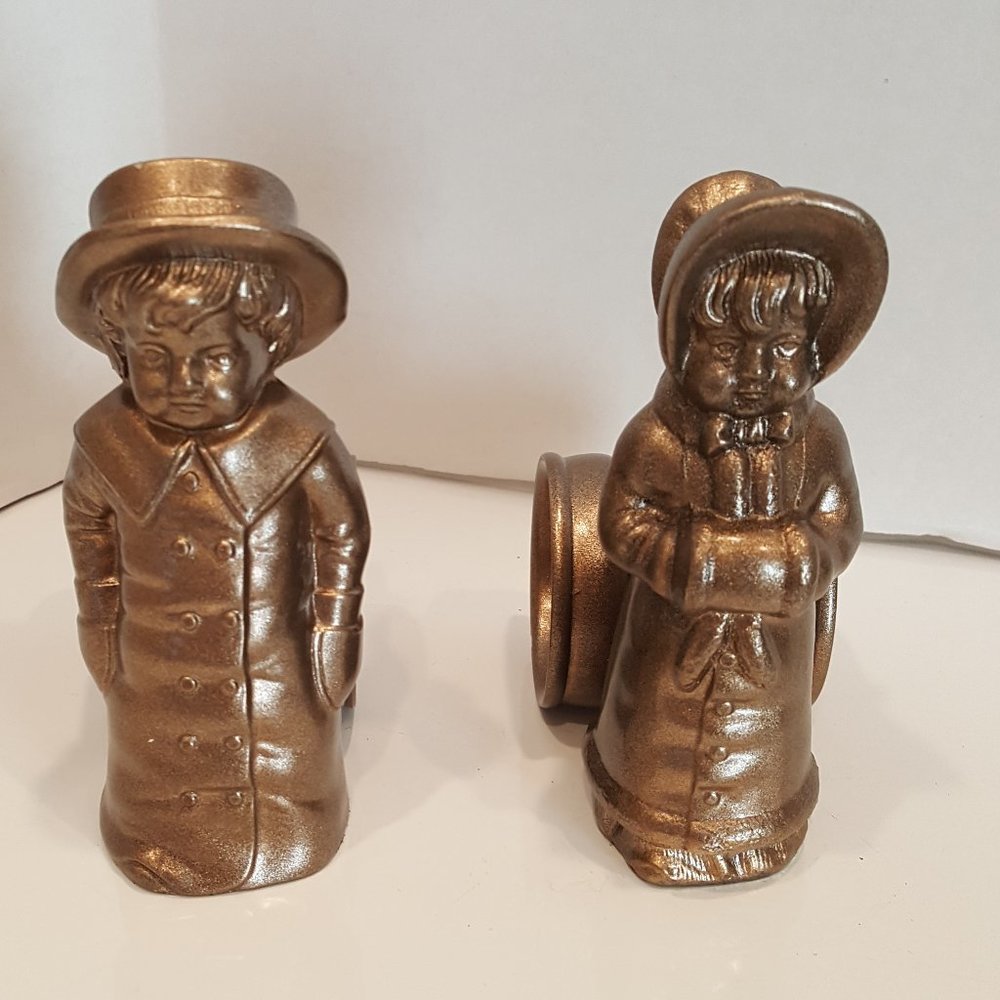 Vintage Little Boy & Girl napkin holders in Bronze